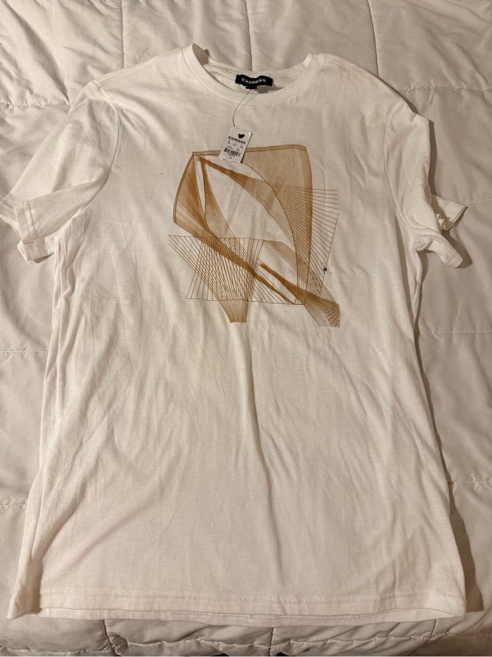 Express White T-Shirt with Gold Geometric Print